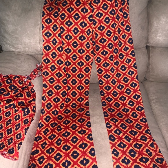 Two piece orange and navy blue palazzo pants set large - Picture 3 of 4